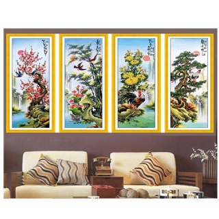 Tranh thêu tứ quí bốn mùa đẹp nhất 146x1m thêu kín sỉ= lẻ