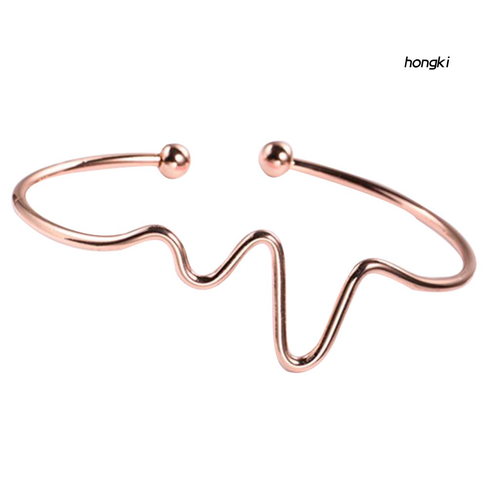 RHYTHM Vòng Tay Hợp Kim Hở Họa Tiết Nhịp Tim Đơn Giản Thời Trang Cho Nữ