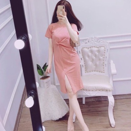 Váy suông có size xoắn eo xẻ dáng dài chất đẹp | BigBuy360 - bigbuy360.vn