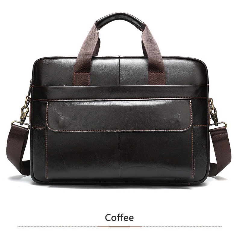 Túi xách cặp da đựng laptop da bò T35 38.5x26x7cm vừa laptop 14inch (Nâu) | BigBuy360 - bigbuy360.vn