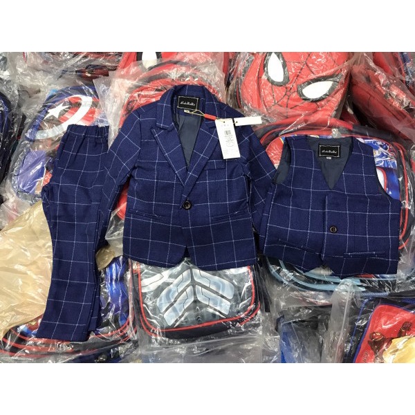 ẢNH THẬT Quần áo vest cho bé trai, Set bộ Vest cao cấp 4 chi tiết cho bé từ 3 đến 7 tuổi (TẶNG NƠ CÀI CỔ) E168