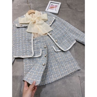 Set dạ tweed xanh 2 món tiểu thư basic dễ mặc kèm ảnh thật MS30
