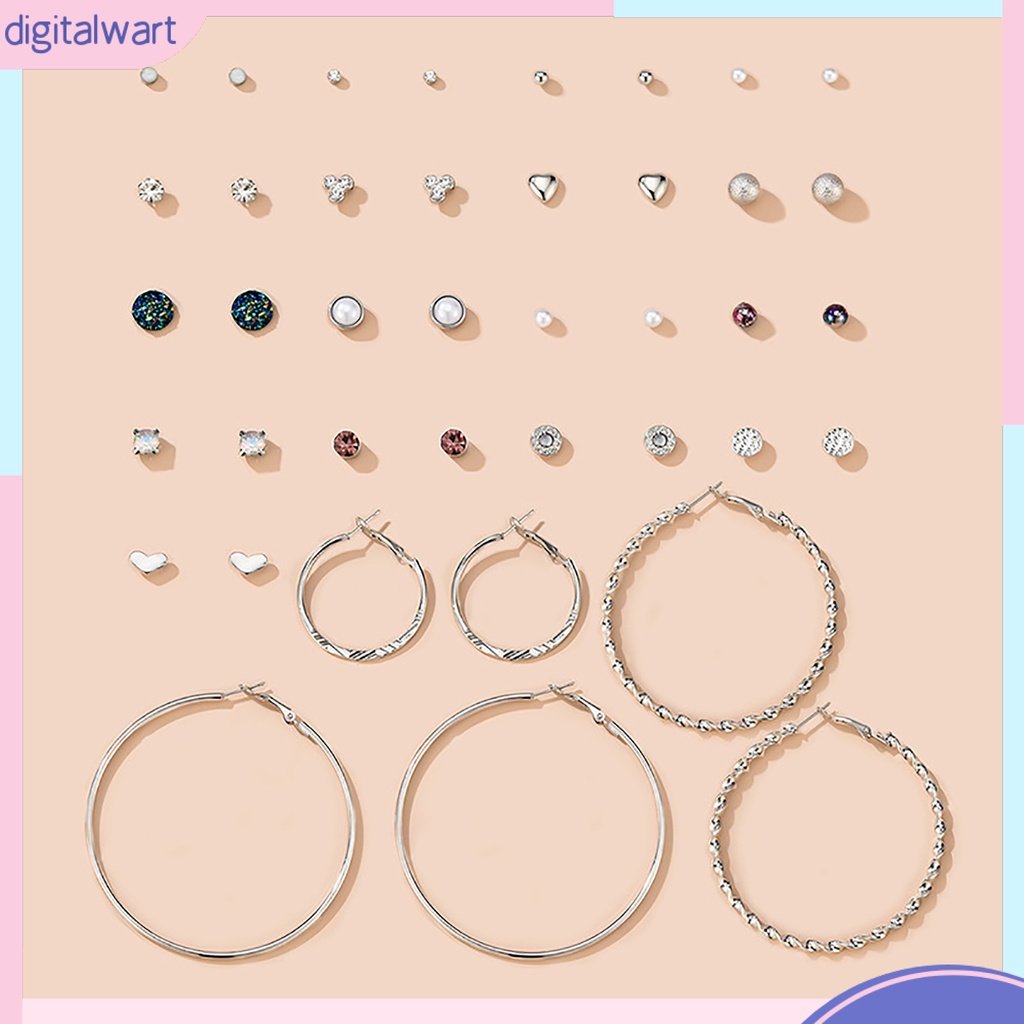 Set 20 Đôi Khuyên Tai Tròn / Trái Tim Đính Đá Thời Trang Cho Nữ