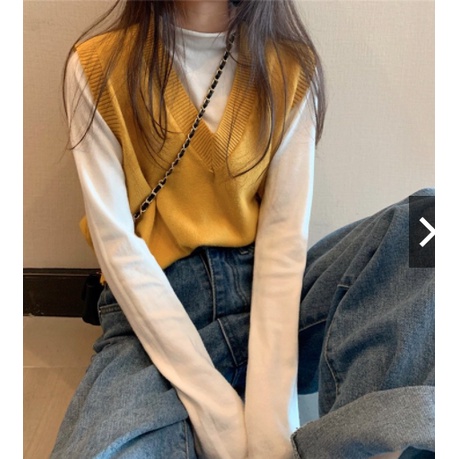 Áo gile len ulzzang nữ trơn dáng rộng cổ tim chất đẹp, không tay màu sắc vintage phong cách Hàn Quốc 428