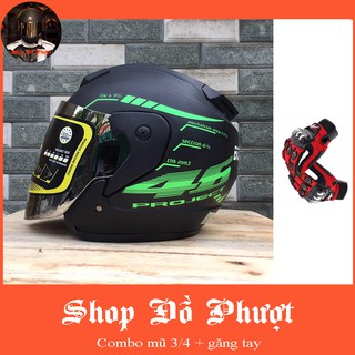 ( Combo HOT ) Nón Bảo Hiểm 3/4 Có Kính Tặng Găng Tay Phượt Kín Ngón Probiker