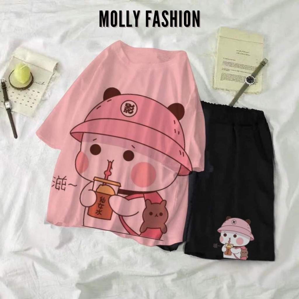 Set đồ bộ hoạt hình ❤️ Bộ mặc nhà Cartoon GẤU MÁ HỒNG form rộng Unisex nam nữ Molly Fashion