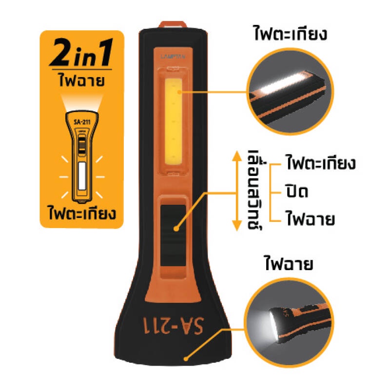 ĐÈN PIN NĂNG LƯỢNG MẶT TRỜI SA-211 2IN1 ĐA CHỨC NĂNG LAMPTAN THAILAND