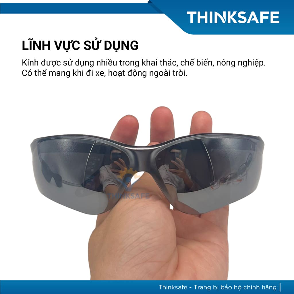 Kính bảo hộ EV204 đen bạc chống chói chống bụi chống tia UV chống mờ sương Kính chống bụi đi đường -  THINKSAFE