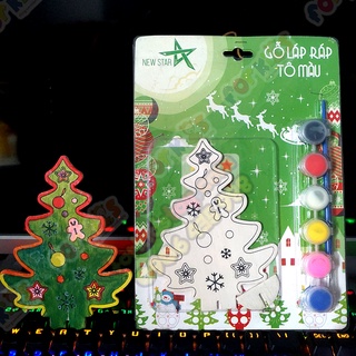 Tranh gỗ kèm 6 màu 1 cọ, tranh tô màu hình cây thông, tranh vẽ màu, tranh trang trí, đồ chơi cho bé