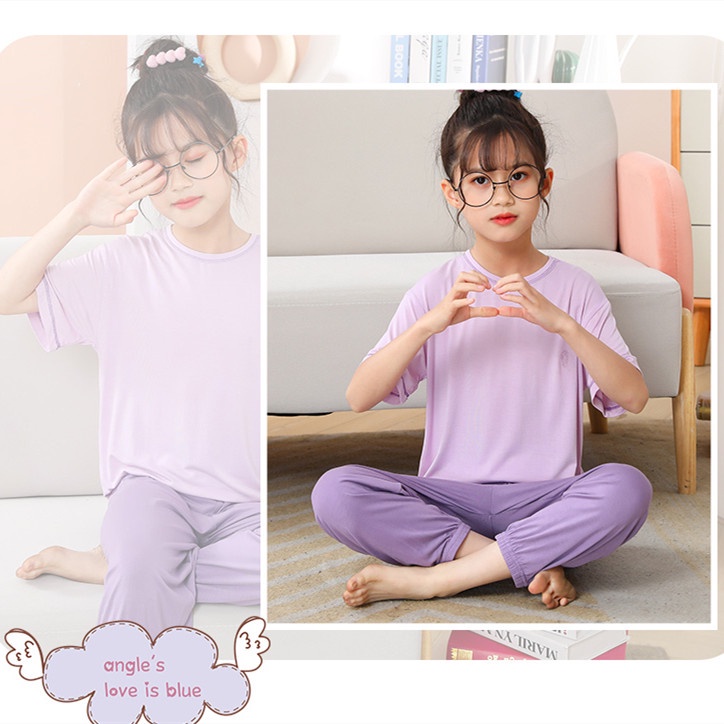 Bộ Đồ Ngủ Mặc Nhà Vải Cotton Tay Ngắn Thời Trang Xuân Hè Cho Bé 100-160cm