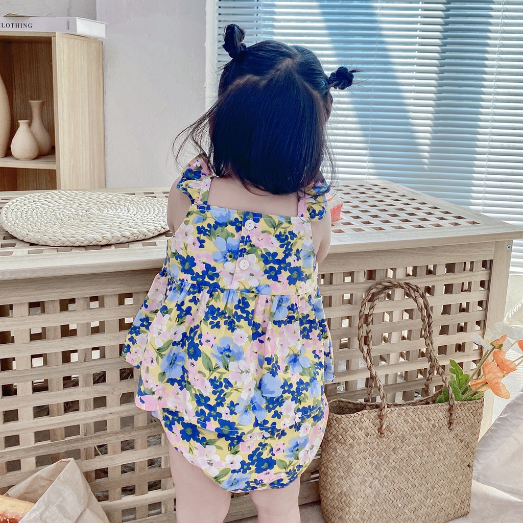 Bộ đồ hai món Sanlutoz gồm áo + quần họa tiết hoa thời trang mùa hè cho bé gái