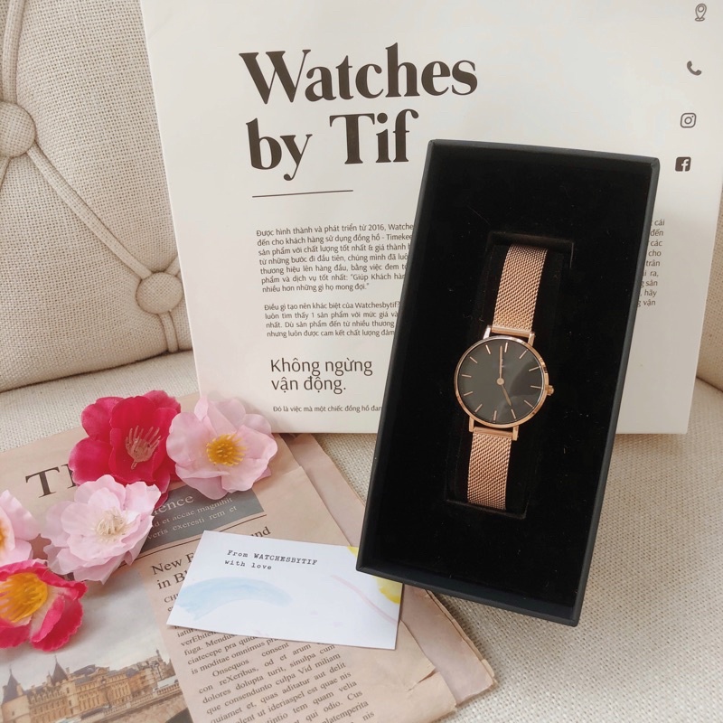 Đồng hồ nữ dây kim loại D.VV PETlTE rose mặt đen đồng hồ nữ đẹp cao cấp thon gọn Watchesbytif size 28mm & 32mm | BigBuy360 - bigbuy360.vn