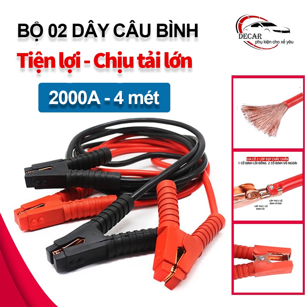 02 Dây câu bình Acquy ô tô cao cấp chịu tải lớn, dây sạc bình, dây câu bình ắc quy oto xe hơi an toàn tiện lợi