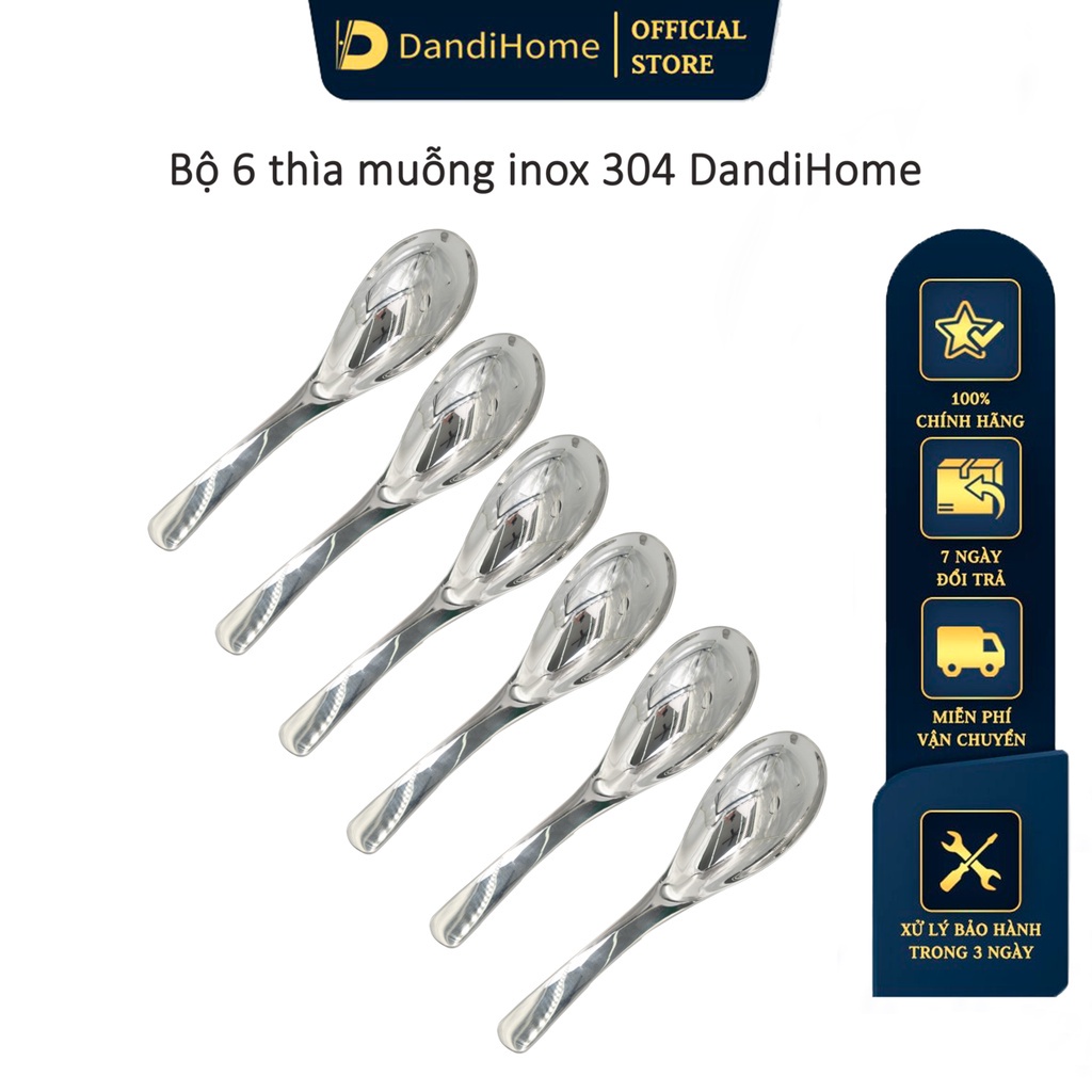 Bộ 6 thìa Inox 304 ngắn bún phở DandiHome