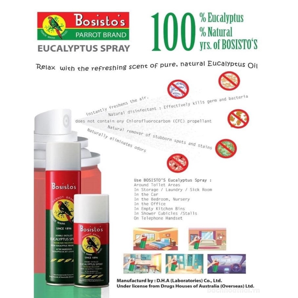 Chai xịt làm sạch khử mùi tınh dầu khuynh diệp Bosisto's Eucalyptus Spray Thái Lan