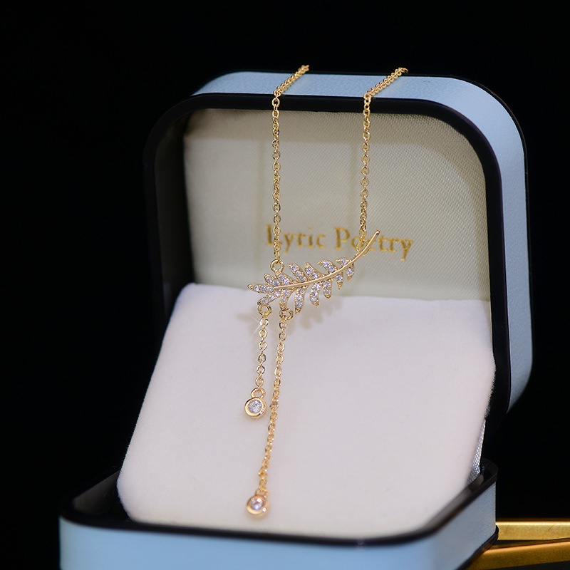Vòng cổ Tua Rua Mặt Lá Đính Đá Zircon Phong Cách Nhật Bản Thời Trang Cho Nữ