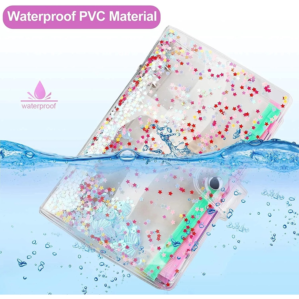 Set bìa sổ còng khổ A6 họa tiết kim tuyến với 12 ngăn đựng+12 giấy ghi chép+túi PVC+thước+2 nhãn dán(Có bán lẻ)