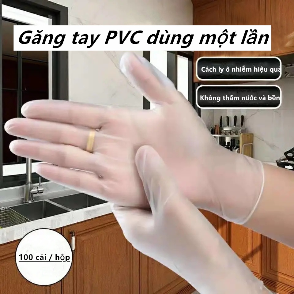 Găng tay PVC dùng một lần Cấp thực phẩm bảo vệ chống thấm nước và chống dầu Cá trùng cao su Làm đẹp cao su trong suốt dà