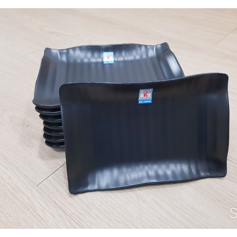 Dĩa Nhựa Melamine Đen Nhám Hình Chữ Nhật