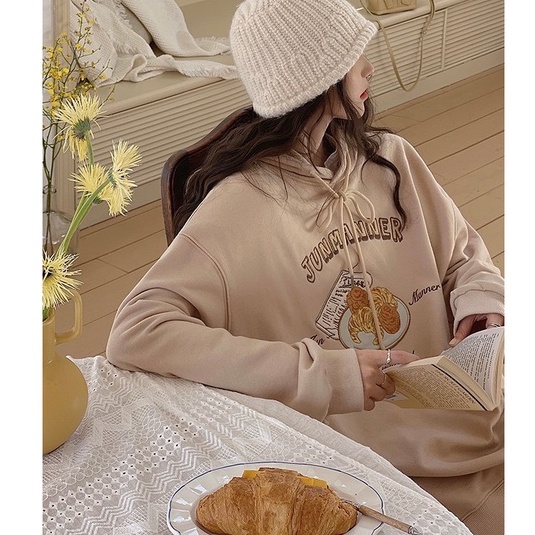 Áo Khoác Hoodie Nỉ Nữ Form Rộng Bánh Ngọt Ulzzang