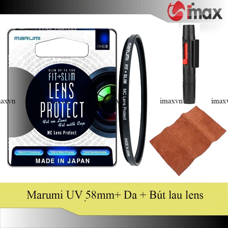 Kính lọc Filter Marumi Fit & Slim Lens Protect 58mm (Hoằng Quân) + Bút lau lens
