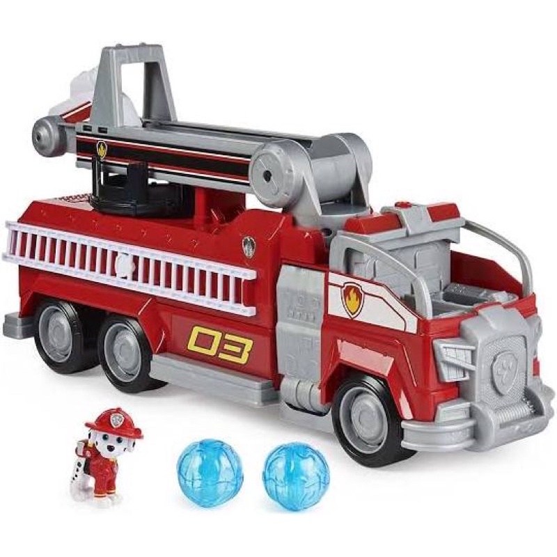 Bộ xe Paw patrol cứu hoả siêu hạng to biến hình 2 in 1 có còi đèn  nhạc, thang cứu hoả, bóng công năng và Marshall