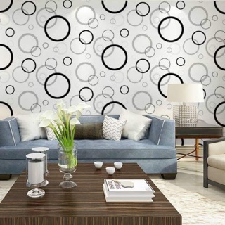 10m giấy dán tường tròn đen trắng dài khổ 45cm