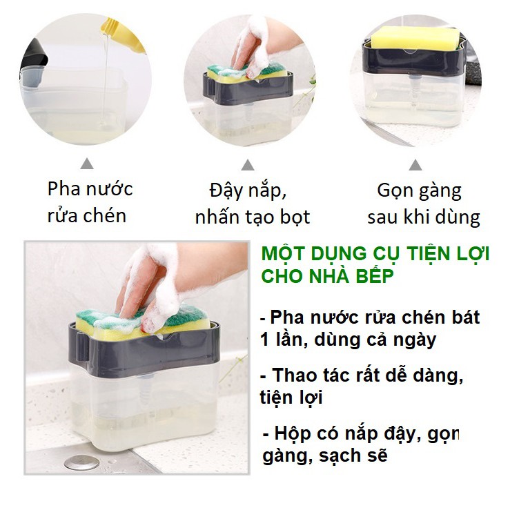 Hộp Pha Bọt Nước Rửa Chén Bát Tiết Kiệm, Pha 1 Lần Dùng Cả Ngày, Thao Tác Nhấn Ra Bọt Siêu Tiện Lợi Cho Nhà Bếp