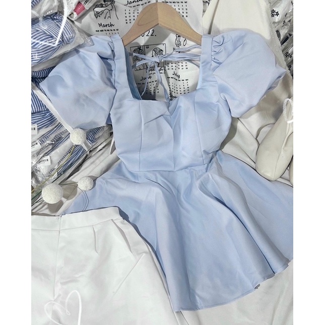 SET ÁO BABYDOL XANH CỘT NƠ LƯNG + SHORT TRẮNG