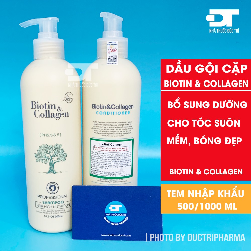 Dầu gội cặp Biotin Collagen. Cặp dầu gội + xả 500ml và 1000ml