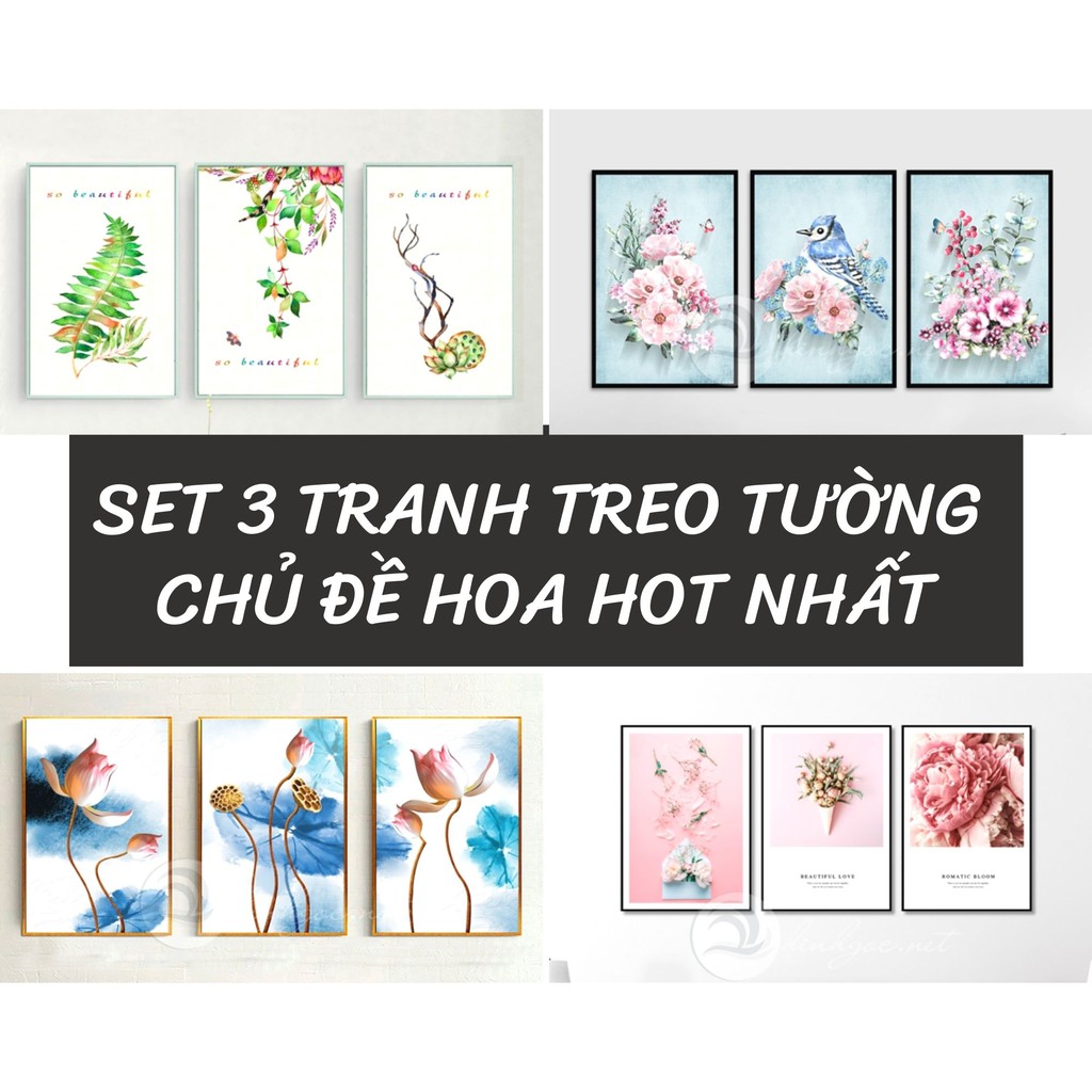 TỔNG HỢP SET 3 TRANH treo tường CHỦ ĐỀ HOA trang trí phòng khách phòng ngủ - JUN