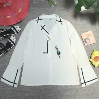 Áo sm kiểu Hàn cổ vest phối viền đen độc lạ
