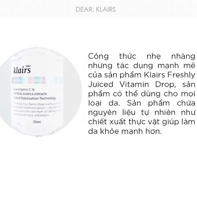 Serum Klairs Freshly Juiced Vitamin Drop Tinh Chất Sáng Da Vitamin C