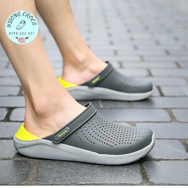 Dép Cross Literide nam nữ màu ghi vàng, dép sục cực êm mềm nhẹ, chống trơn trượt, không hôi chân