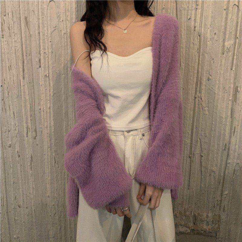 Áo khoác len lông dáng rộng phong cách Hàn
