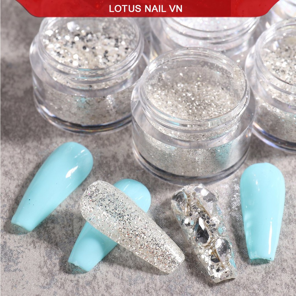 Đá rắc nail, nhũ rắc móng màu trắng siêu sáng trang trí móng