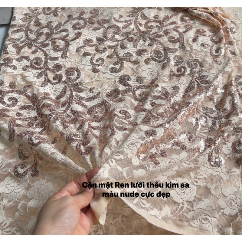 Vải Ren Lưới Thêu Kim Sa