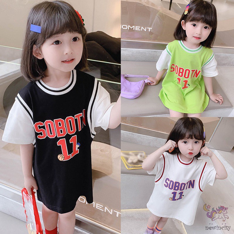 Đầm thể thao ngắn tay phối màu sắc phong cách Hàn Quốc cho bé gái