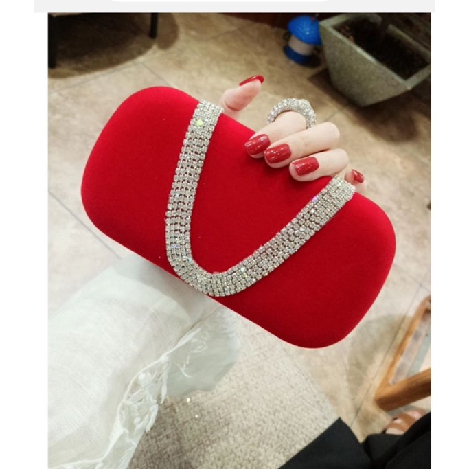 CLUTCH CẦM TAY DỰ TIỆC ĐÍNH ĐÁ VÒNG U ĐƠN GIẢN SANG TRỌNG