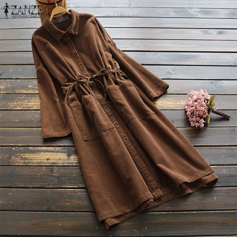 ZANZEA Đầm nhung kẻ phong cách cổ điển kích thước lớn thời trang cho nữ | BigBuy360 - bigbuy360.vn