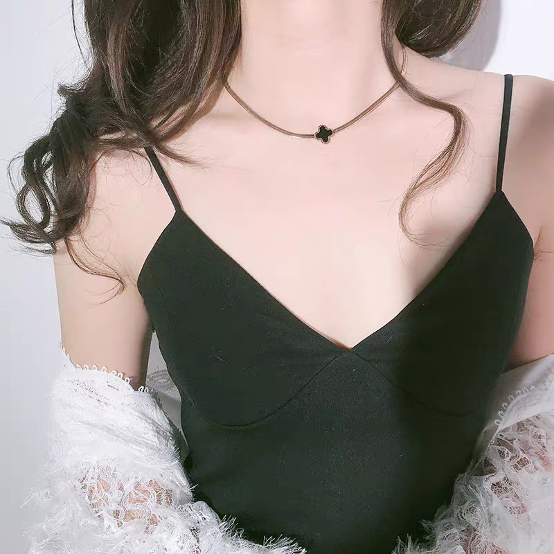 Dây Chuyền Mạ Vàng Hồng 18K Mặt Cỏ Bốn Lá Phong Cách Âu Mỹ