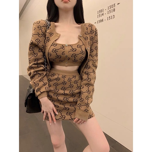 ORDER giá gốc SET BỘ 3 ĐỒ LEN SANG CHẢNH NÂU TÂY ÔM BODY rẻ nhất shopee