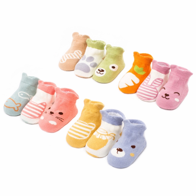 Set 3 Đôi Tất Cotton Hoạ Tiết Hoạt Hình Dành Cho Bé 1-3 Tuổi