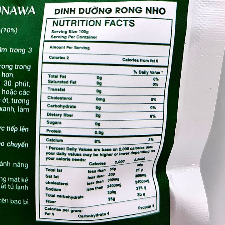 Rong nho tách nước Okinawa gói 100g - Tặng 1 gói nước sốt mè rang Golden Farm 15ml