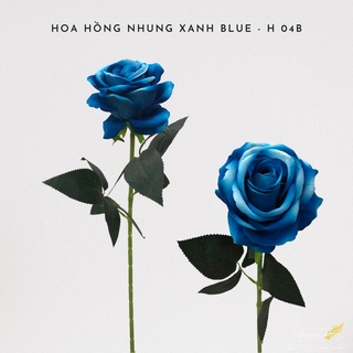 Hoa hồng nhung xanh blue đậm 1 bông _ cành hoa hồng giả trang trí nội thất cao cấp
