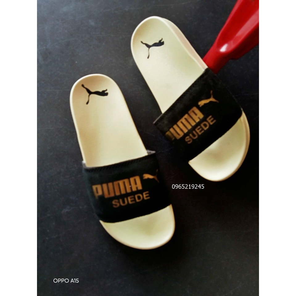 ♥️ Freeship+Hộp ♥️ Dép 𝐌𝐋𝐁 𝐏𝐔𝐌𝐀 da lộn,dép quai ngang nam nữ 𝐏𝐔𝐌𝐀,dép mlb thể thao nam nữ in PUMA da lộn vàng-quai-đen
