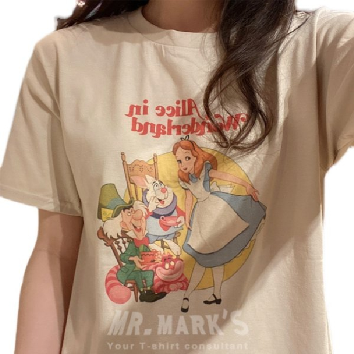 Áo Thun Ngắn Tay Dáng Rộng In Họa Tiết Hoạt Hình Xinh Xắn Dành Cho Nữ