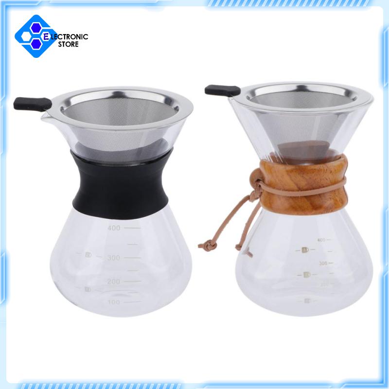 [Electronic store]400ml Pour Over Coffee Hand Drip Pot w/ Stainless Steel Dripper Cone