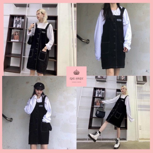 Váy Yếm Logo Chỉ Nổi Chất Thái Chéo Mặc Mùa Đông Mùa Hè Đều Được Edel Ảnh Cận Chất + Đánh Giá