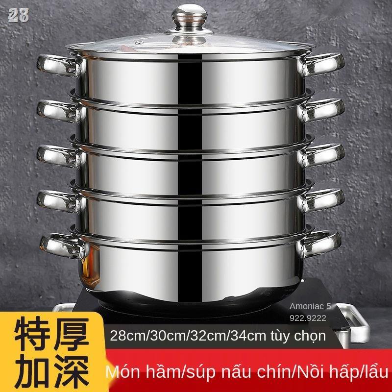 ❣❀28M> Nồi hấp inox dày, bánh, nấu canh, lẩu, hai lớp ba lớp, bếp từ, ga,